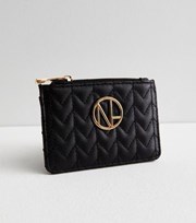 New Look Black Leather-Look Chevron Card Holder